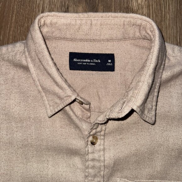 Abercrombie Long-Sleeve 90s Relaxed Flannel Light Brown (Medium) - Picture 2 of 4
